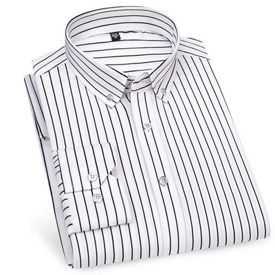 Muške ležerne košulje dugih rukava Bez željeza, prugaste zakopčane četvrtaste kragne, meka koža, novi stil, dnevne poslovne svečane košulje, odjeća