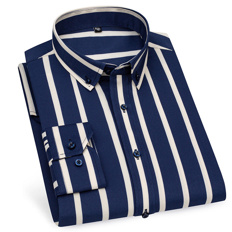 Muške ležerne košulje dugih rukava Bez željeza, prugaste zakopčane četvrtaste kragne, meka koža, novi stil, dnevne poslovne svečane košulje, odjeća