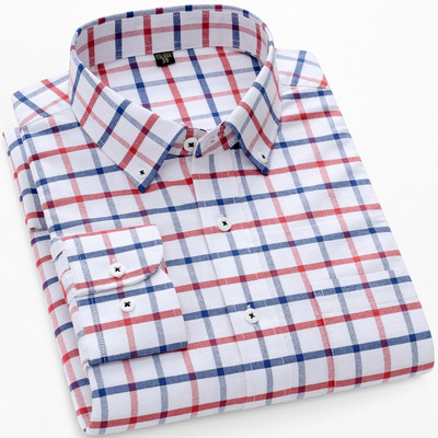 Meeste kontrastse triibulise nööpkraega Oxfordi kootud särk, ühe rinnataskuga mugavad puuvillased, tavalise istumisega vabaaja ruudulised särgid