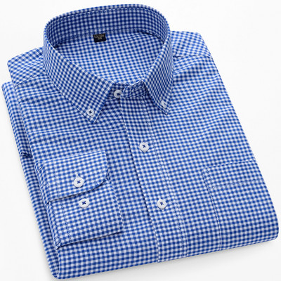 Meeste kontrastse triibulise nööpkraega Oxfordi kootud särk, ühe rinnataskuga mugavad puuvillased, tavalise istumisega vabaaja ruudulised särgid