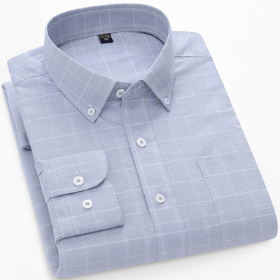 Meeste kontrastse triibulise nööpkraega Oxfordi kootud särk, ühe rinnataskuga mugavad puuvillased, tavalise istumisega vabaaja ruudulised särgid