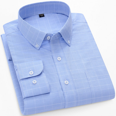 Meeste kontrastse triibulise nööpkraega Oxfordi kootud särk, ühe rinnataskuga mugavad puuvillased, tavalise istumisega vabaaja ruudulised särgid