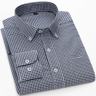 Meeste kontrastse triibulise nööpkraega Oxfordi kootud särk, ühe rinnataskuga mugavad puuvillased, tavalise istumisega vabaaja ruudulised särgid