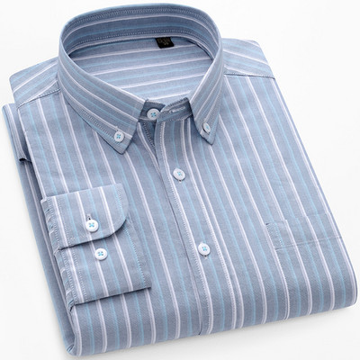 Meeste kontrastse triibulise nööpkraega Oxfordi kootud särk, ühe rinnataskuga mugavad puuvillased, tavalise istumisega vabaaja ruudulised särgid