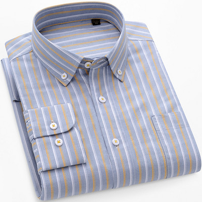 Meeste kontrastse triibulise nööpkraega Oxfordi kootud särk, ühe rinnataskuga mugavad puuvillased, tavalise istumisega vabaaja ruudulised särgid