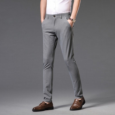 2023 Νέο καρό καθημερινό επαγγελματικό παντελόνι ανδρικής μόδας Stretch κοστούμι μάρκας ίσιο λεπτό Παντελόνι Κορέας μαύρο μπλε γκρι κόκκινο κρασί 30-38