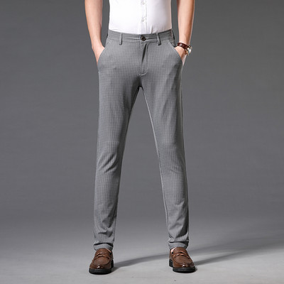 2023 Νέο καρό καθημερινό επαγγελματικό παντελόνι ανδρικής μόδας Stretch κοστούμι μάρκας ίσιο λεπτό Παντελόνι Κορέας μαύρο μπλε γκρι κόκκινο κρασί 30-38