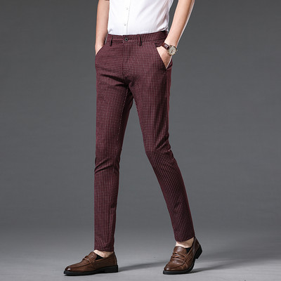 2023 Νέο καρό καθημερινό επαγγελματικό παντελόνι ανδρικής μόδας Stretch κοστούμι μάρκας ίσιο λεπτό Παντελόνι Κορέας μαύρο μπλε γκρι κόκκινο κρασί 30-38
