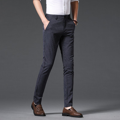 2023 Νέο καρό καθημερινό επαγγελματικό παντελόνι ανδρικής μόδας Stretch κοστούμι μάρκας ίσιο λεπτό Παντελόνι Κορέας μαύρο μπλε γκρι κόκκινο κρασί 30-38