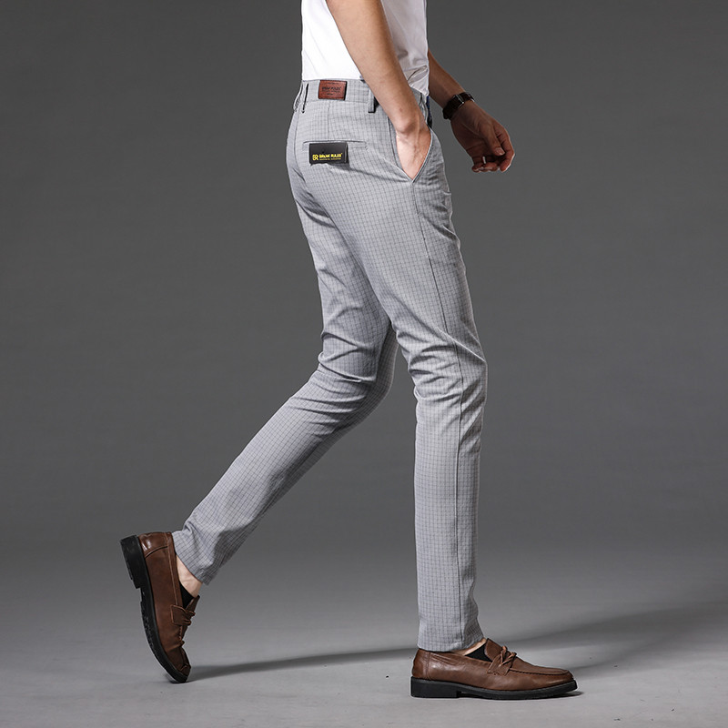 2023 Νέο καρό καθημερινό επαγγελματικό παντελόνι ανδρικής μόδας Stretch κοστούμι μάρκας ίσιο λεπτό Παντελόνι Κορέας μαύρο μπλε γκρι κόκκινο κρασί 30-38