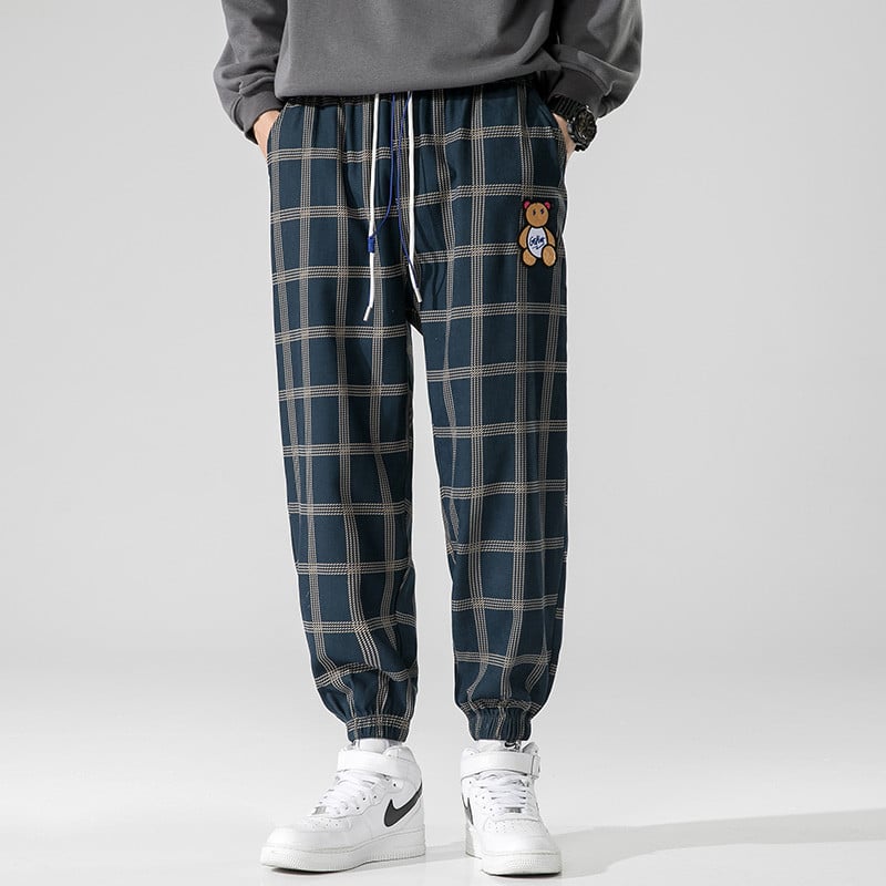 2023. aasta uued sügistalvised ruudulised püksid, meeste karulapp, paks Harajuku Korea Jogger vabaaja haaremi dressipüksid, meeste bränd 5XL