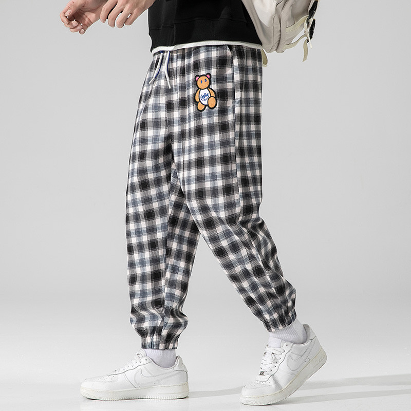 2023. aasta uued sügistalvised ruudulised püksid, meeste karulapp, paks Harajuku Korea Jogger vabaaja haaremi dressipüksid, meeste bränd 5XL