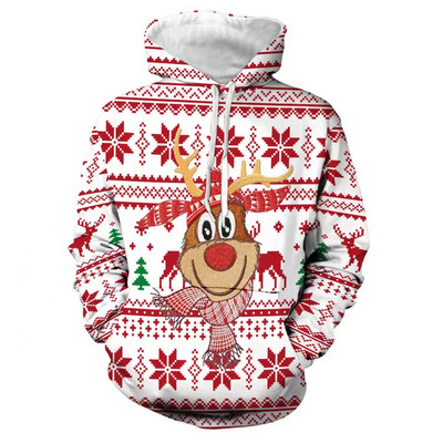 2023. aasta jõulud meeste kapuutsiga kampsun 3D-printeriga pikkade varrukatega sviiter Sügistalv Pidulikud kapuutsid Suuremõõdulised meeste kampsunile