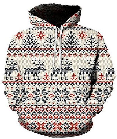 2023. aasta jõulud meeste kapuutsiga kampsun 3D-printeriga pikkade varrukatega sviiter Sügistalv Pidulikud kapuutsid Suuremõõdulised meeste kampsunile