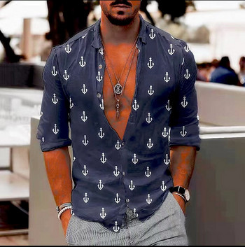 2023 Риза с дълги ръкави/мъжко мъжко облекло Мъжка пролетна висококачествена тънка ежедневна риза с ревер/модерно горнище с копчета