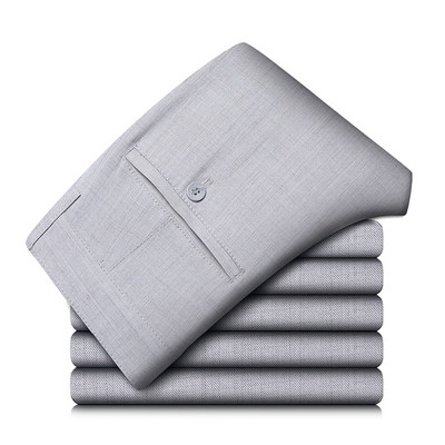 Visokokvalitetne muške ležerne hlače ravnog kroja Ljetne poslovne ravne rastezljive svijetlo sive kaki tanke hlače odijela, muška veličina 40