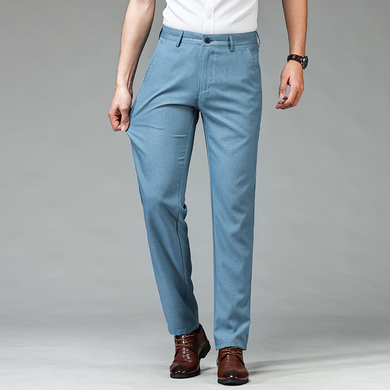 Visokokvalitetne muške ležerne hlače ravnog kroja Ljetne poslovne ravne rastezljive svijetlo sive kaki tanke hlače odijela, muška veličina 40