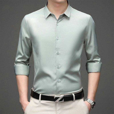 Πορτοκαλί Superfine υφασμάτινο πουκάμισο ανδρικό 2021 Ολοκαίνουργιο ελαστικό μακρυμάνικο ανδρικό πουκάμισο φορεμάτων μη σιδερένιο casual επίσημο μασάζ