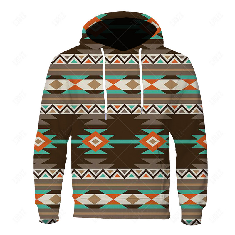 Uued etnilises stiilis kapuutsid Meeste hõimustiilis kapuuts 3D prindiga topsid Sügisene pikkade varrukatega tänavarõivaste kapuutsiga kapuuts Meeste rõivad