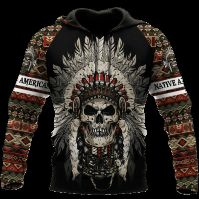 Muška majica s kapuljačom američkih domorodaca, muška majica s kapuljačom s 3D printom, uniseks, indijski stil, jesenska dizajnerska majica s kapuljačom s kapuljačom, dugih rukava za muškarce