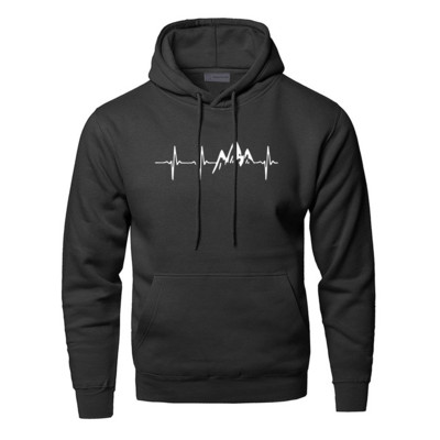 Mountain Heartbeat Hoodies Pusa meeste Sound Ray Diagram Kapuutsiga dressipluus Hoodie Talvine Sügisprint Must Hall Spordirõivad