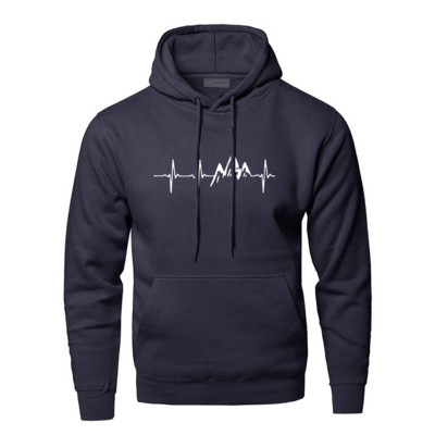 Mountain Heartbeat Hoodies Pusa meeste Sound Ray Diagram Kapuutsiga dressipluus Hoodie Talvine Sügisprint Must Hall Spordirõivad
