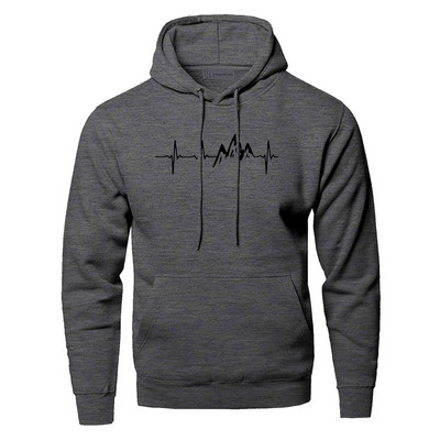 Mountain Heartbeat Hoodies Pusa meeste Sound Ray Diagram Kapuutsiga dressipluus Hoodie Talvine Sügisprint Must Hall Spordirõivad