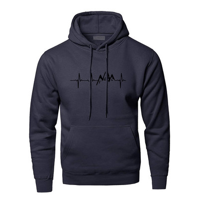 Mountain Heartbeat Hoodies Pusa meeste Sound Ray Diagram Kapuutsiga dressipluus Hoodie Talvine Sügisprint Must Hall Spordirõivad