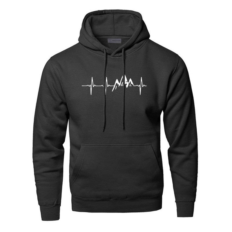 Mountain Heartbeat Hoodies Pusa meeste Sound Ray Diagram Kapuutsiga dressipluus Hoodie Talvine Sügisprint Must Hall Spordirõivad