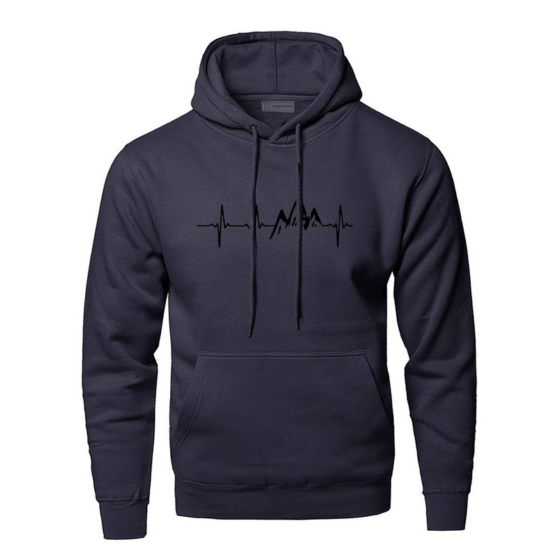Mountain Heartbeat Hoodies Pusa meeste Sound Ray Diagram Kapuutsiga dressipluus Hoodie Talvine Sügisprint Must Hall Spordirõivad
