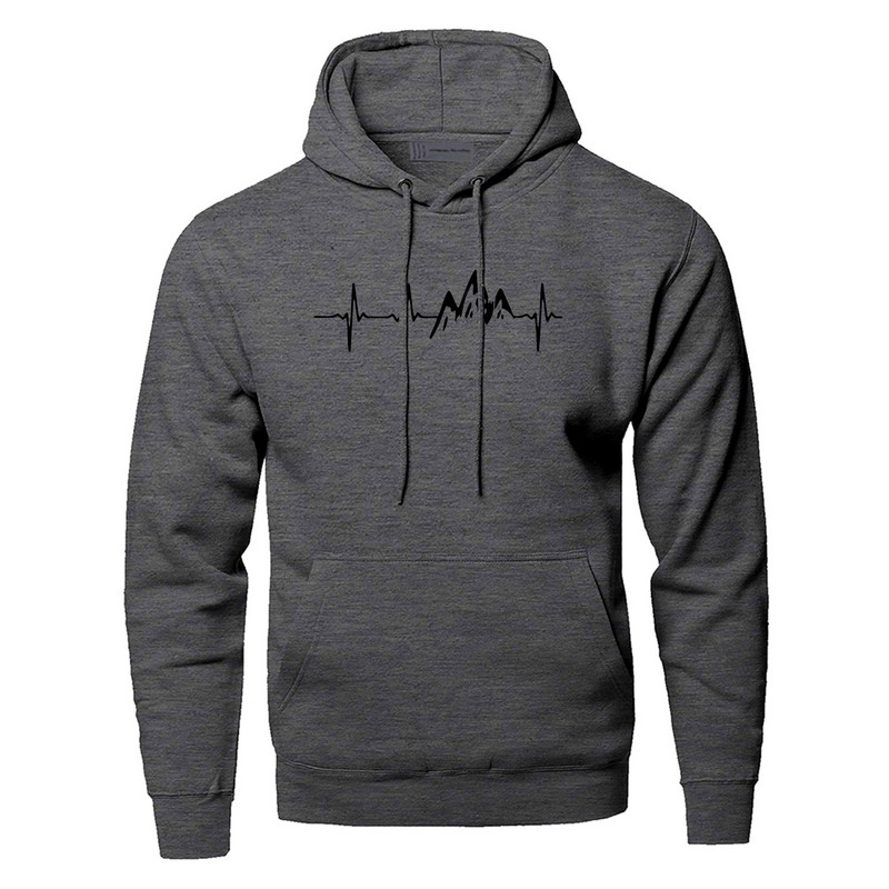 Mountain Heartbeat Hoodies Pusa meeste Sound Ray Diagram Kapuutsiga dressipluus Hoodie Talvine Sügisprint Must Hall Spordirõivad