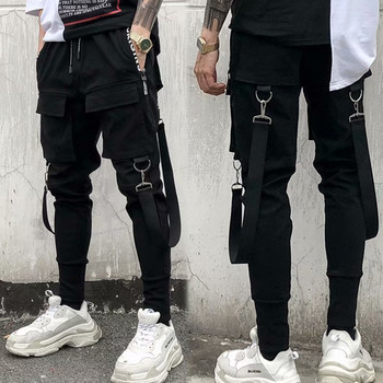 Μόδα Slim-fit Παντελόνι Ανδρικά Streetwear Κορδέλα Harajuku Μαύρο παντελόνι Cargo για άντρες Casual Techwear Jogging Japan Kpop Ανδρικό παντελόνι