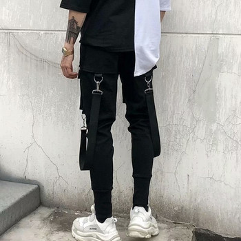 Μόδα Slim-fit Παντελόνι Ανδρικά Streetwear Κορδέλα Harajuku Μαύρο παντελόνι Cargo για άντρες Casual Techwear Jogging Japan Kpop Ανδρικό παντελόνι