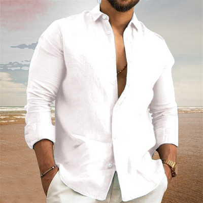 Kuum allahindlus 95%puuvill 5% lina UUS meeste pikkade varrukatega särgid ühevärvilised lahtikäiv krae vabaaja pluss suuruses kevad-sügisriided