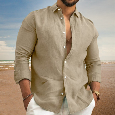 Kuum allahindlus 95%puuvill 5% lina UUS meeste pikkade varrukatega särgid ühevärvilised lahtikäiv krae vabaaja pluss suuruses kevad-sügisriided