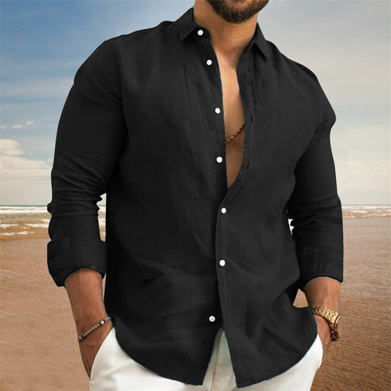 Kuum allahindlus 95%puuvill 5% lina UUS meeste pikkade varrukatega särgid ühevärvilised lahtikäiv krae vabaaja pluss suuruses kevad-sügisriided