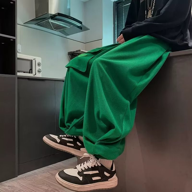 Mood Vahvlid Meeste Püksid Jooksjad Harajuku Vabaaja suur tasku Hip Hop Tänavarõivad Chic Meeste Püksid Y2k Unikaalne Techwear Riietus