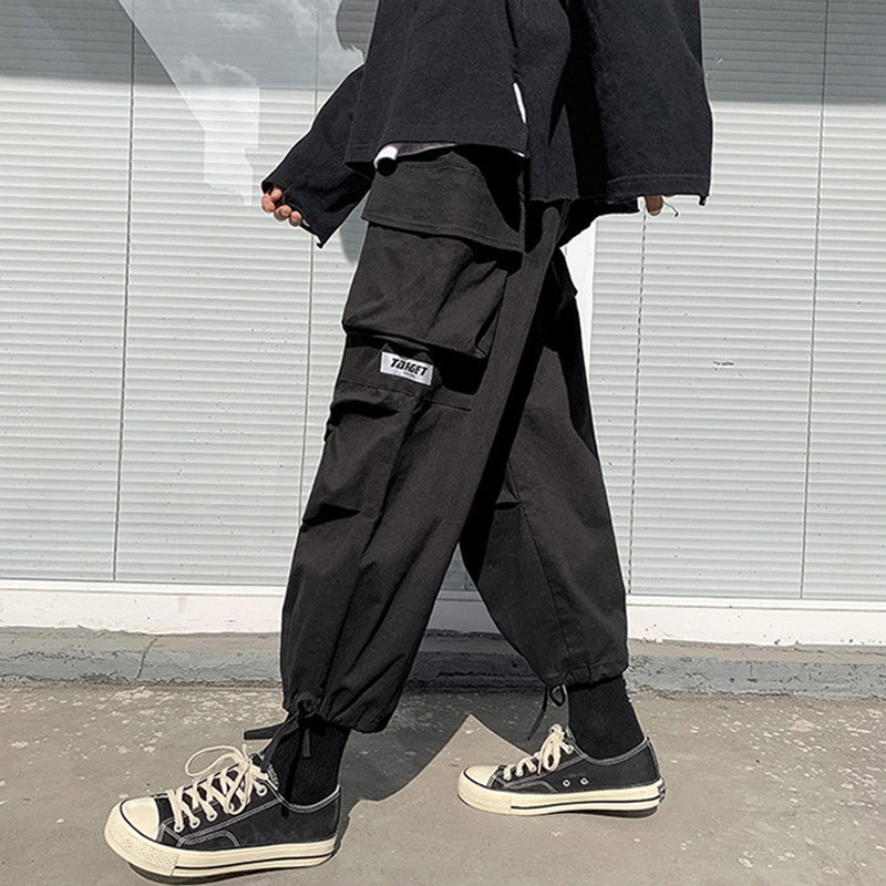 Tänavarõivad Meeste püksid Punk Stiil Kevadsuvi Hip Hop Meeste avarad laia säärepüksid Jogger rula dressipüksid taskute paeltega