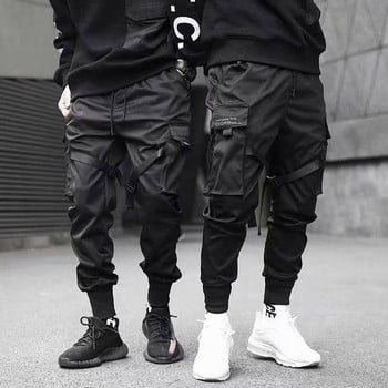 Мъжки панталони, модни ежедневни джогинг хип-хоп облекло, обикновени карго панталони, мъжки черни Techwear улично облекло, подредени спортни панталони