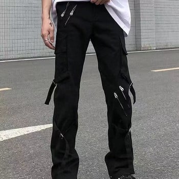 Kpop Y2k Спортни панталони за мъже Модни джогинг панталони с цип Черни улични пънк уникални шик ученически мъжки панталони