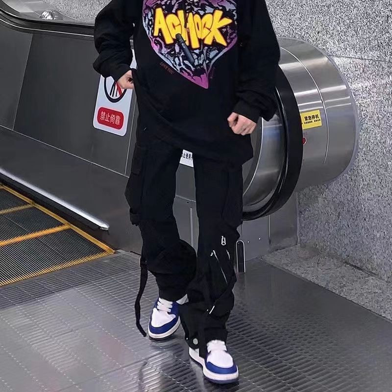 Kpop Y2k sportske hlače za muškarce Modne joggers vrpce s patentnim zatvaračem crne ulične punk unikatne šik školske muške hlače