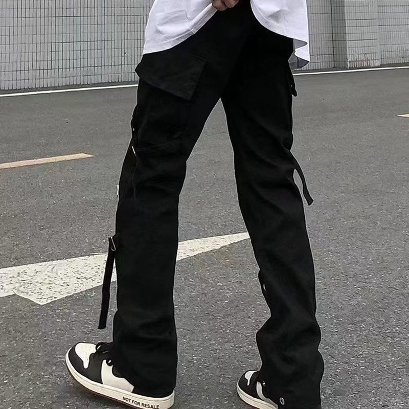 Kpop Y2k sportske hlače za muškarce Modne joggers vrpce s patentnim zatvaračem crne ulične punk unikatne šik školske muške hlače