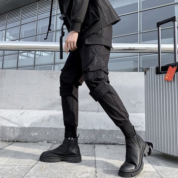 Модни черни карго панталони Мъжки джоггери Улично облекло Корейски дрехи Хип-хоп Пънк тесни харем панталони Ежедневни панталони в стил сафари