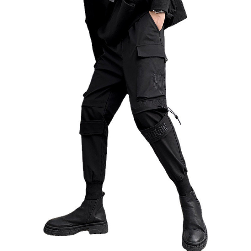 Mood, mustad kaubapüksid, mehed, jooksjad, tänavarõivad, korea riided, hip-hop punk, kitsad haaremipüksid, safari stiilis vabaaja püksid