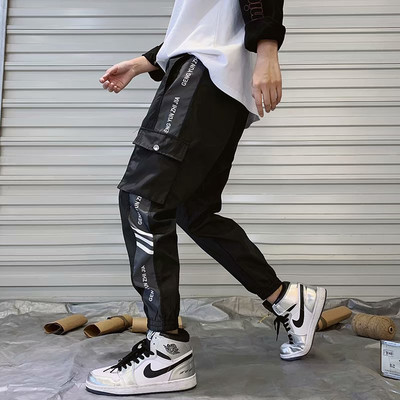 Pantaloni cargo casual de modă pentru bărbați, cu dungi laterale unice, pantaloni de trening în stil hip hop punk, îmbrăcăminte de stradă, jogger, baschet, îmbrăcăminte pentru bărbați