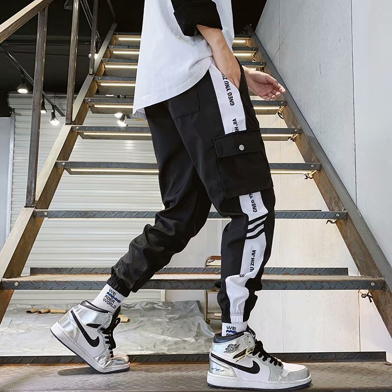 Ανδρικά ρούχα Casual Cargo Παντελόνια Μοναδικά Πλαϊνά Ανδρικά Παντελόνια Φούτερ σε στυλ Hip Hop Punk Ανδρικά ρούχα Jogger Basketball