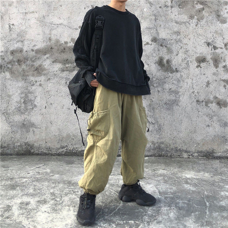 Kevadsuvi vabaaja meeste haaremipüksid punk-stiilis suur tasku vanaaegsed kaubapüksid igapäevaselt kohalolek Töö kottis jooksjad meeste püksid
