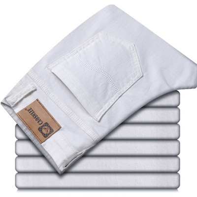 Meeste valged venivad teksad kevadsuvi uus klassikaline äri vabaaja puuvillased õhukesed teksapüksid meeste brändi riided püksid