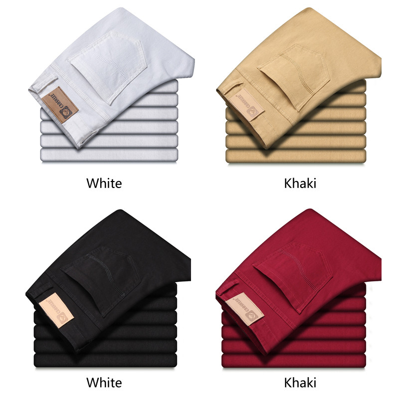 Meeste valged venivad teksad kevadsuvi uus klassikaline äri vabaaja puuvillased õhukesed teksapüksid meeste brändi riided püksid