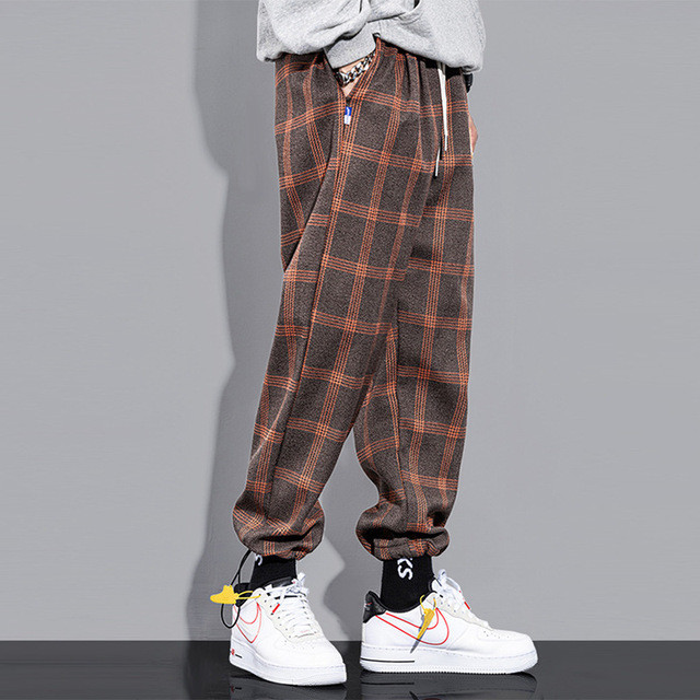 Καλοκαιρινό καθημερινό χαλαρό καρό παντελόνι Ανδρικά ταξίδια διακοπών Παντελόνι με φαρδύ πόδι καφέ μπλε vintage στυλ καρό φαρδύ τακτικό παντελόνι